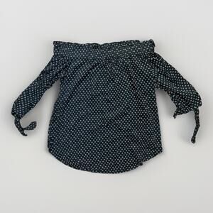 H&M Black Floral Off-Shoulder Smocked Top Women’s Size 16 Lightweight w Ties